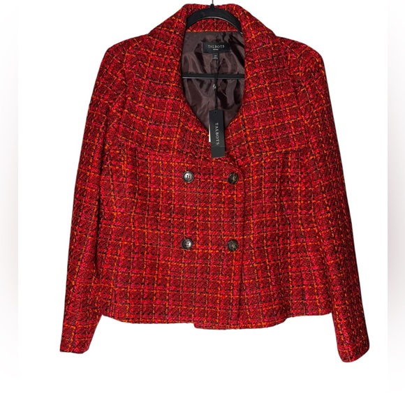 Talbots Jackets & Blazers - Talbots Size 14P Red Tweed Wool Blend Blazer Double Breasted Classic Career NWT